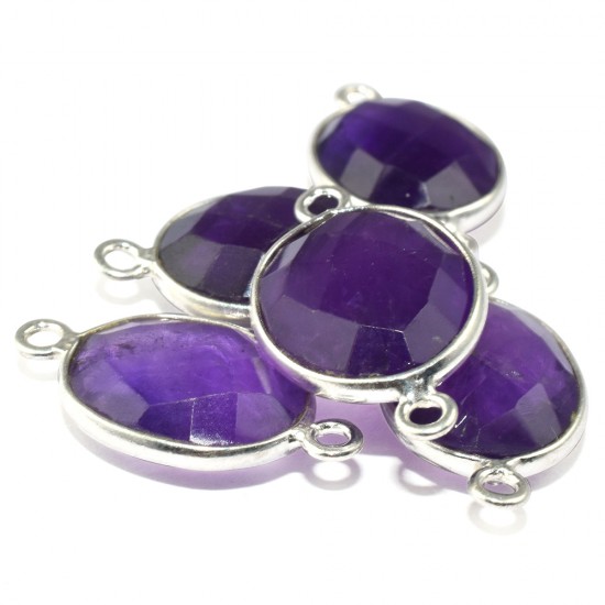 Posh Oval Shape Purple Amethyst 925 Sterling Silver Connectors