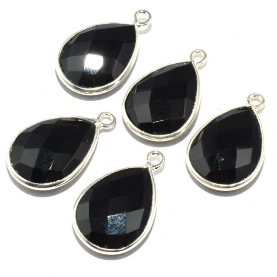 Special Beauty Pear Shape Black Onyx 925 Sterling Silver Connectors