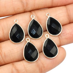Special Beauty Pear Shape Black Onyx 925 Sterling Silver Connectors
