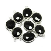 Black Color !! Black Onyx Bezel Jewelry Silver Connectors