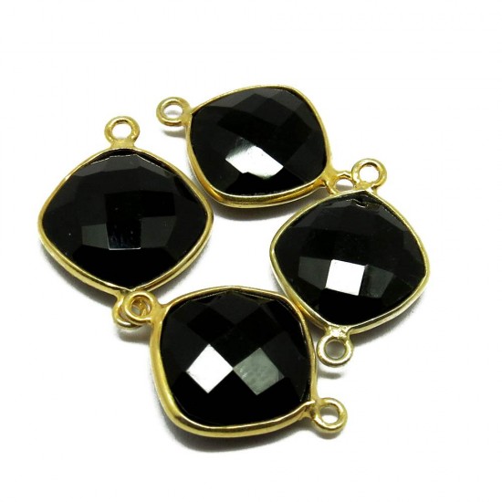 Natural Black Onyx Silver Jewelry Connectors