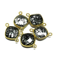 Gold Plated !! Black Rutile Bezel Jewelry Silver Connectors