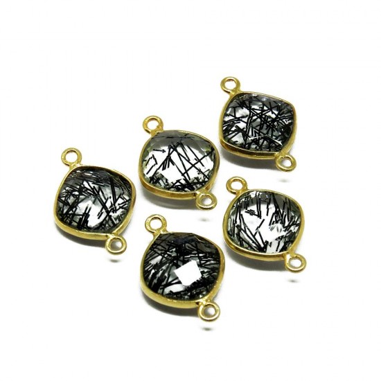 Gold Plated !! Black Rutile Bezel Jewelry Silver Connectors