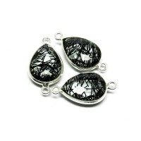 Fashion Silver Jewelry !! Black Rutile Pear Shape Bezel Jewelry Silver Connectors