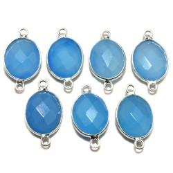 Amusing Oval Shape Blue Chalcedony 925 Sterling Silver Connectors