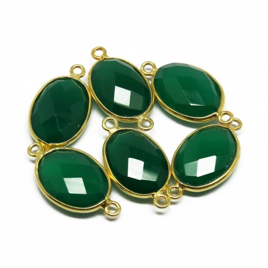 Green Color !! Gold Plated Green Onyx Gemstone Jewelry Connectors Silver Jewelry