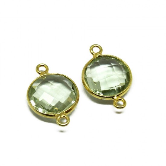Gold Polish Green Amethyst 925 Silver Jewelry Connectors Silver Jewelry