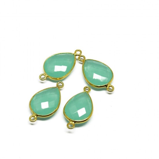 Gemstone Connectors !! Gold Polish Green Chalcedony 925 Silver Jewelry Connectors Silver Jewelry