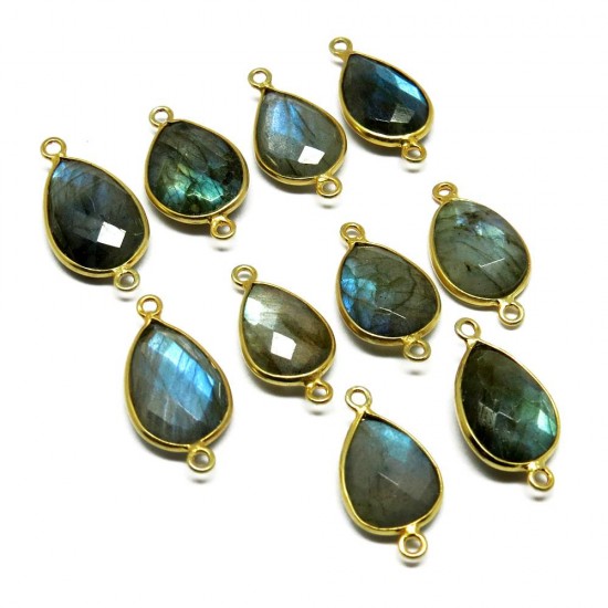 Gemstone Sterling Jewelry !! Handmade Blue Fire Labradorite Silver Jewelry Connectors Gold Plated