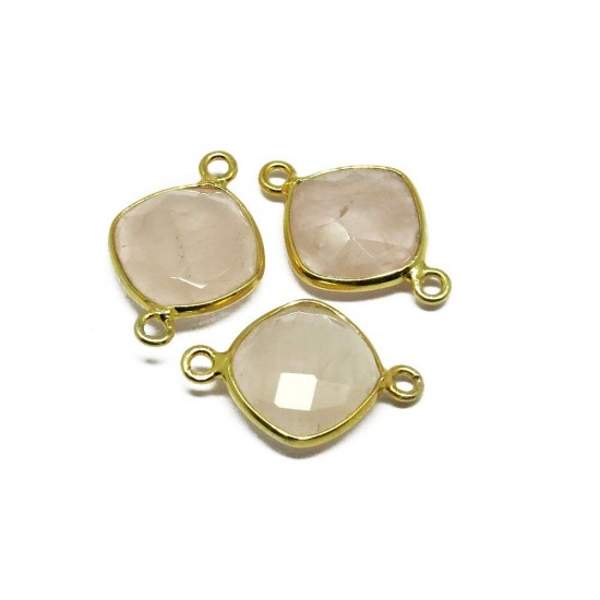 Women Jewelry !! Rose Quartz 925 Silver Jewelry Connectors Gemstone Silver Jewelry Gold Plated