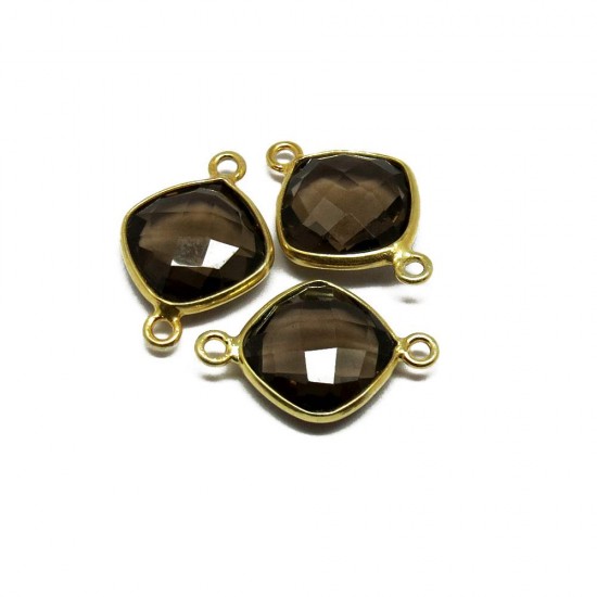Sterling Silver !! Smoky Quartz 925 Silver Jewelry Connectors Gold Plated