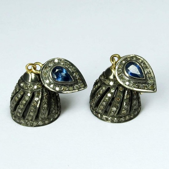 Classy Jhumka !! Blue Sapphire, Diamond 925 Sterling Silver Earring