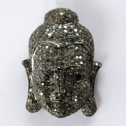 Lucky Buddha !! Blue Sapphire, Diamond 925 Sterling Silver Pendant