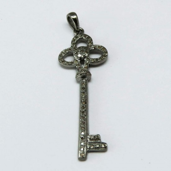 925 Sterling Silver Diamond Key Pendant
