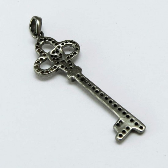 925 Sterling Silver Diamond Key Pendant