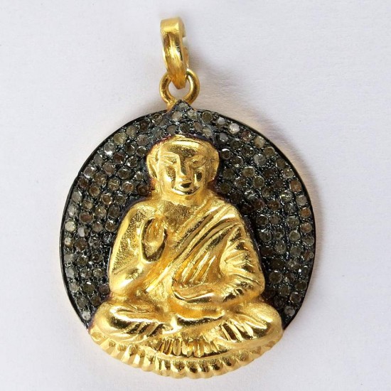 Wholesale Vintage Style Gold Polish Buddha 925 Sterling Silver Pendant