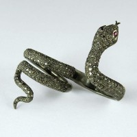 Double Finger Snake Design Ruby, Diamond 925 Sterling Silver Ring