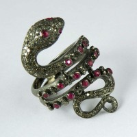Luxury !! Ruby, Diamond 925 Sterling Silver Ring