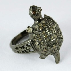 Stylish Tortoise Design Citrine, Diamond 925 Sterling Silver Ring