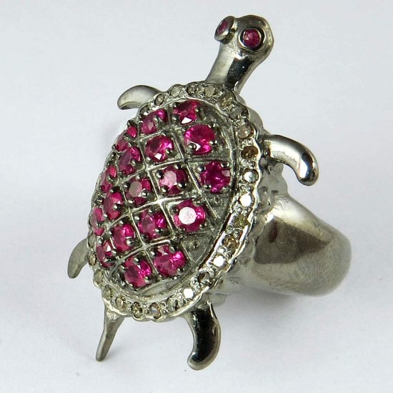 Tortoise Ruby, Diamond 925 Sterling Silver Jewelry