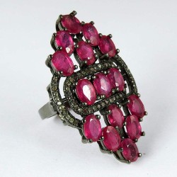 Instant !! Ruby Glass Filled, Diamond 925 Sterling Silver Ring