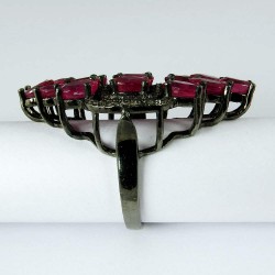 Instant !! Ruby Glass Filled, Diamond 925 Sterling Silver Ring