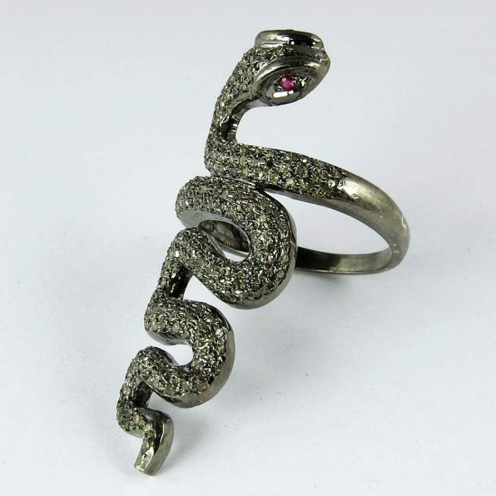 Snake Deign !!  Ruby, Diamond 925 Sterling Silver Ring