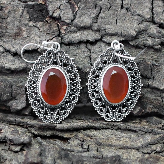 Natural Red Onyx 925 Sterling Silver Earring For Her