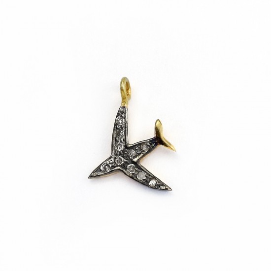 Aeroplane Shape Pave Diamond Gold Plated 925 Sterling Silver Charms Pendants Wholesale Silver Jewelry