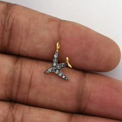 Aeroplane Shape Pave Diamond Gold Plated 925 Sterling Silver Charms Pendants Wholesale Silver Jewelry