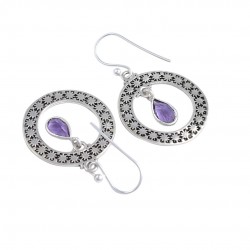 Amethyst Dangle Earring Solid 925 Sterling Silver Oxidized Jewelry Manufacture Silver Earring Jewelry Anniversary Gift