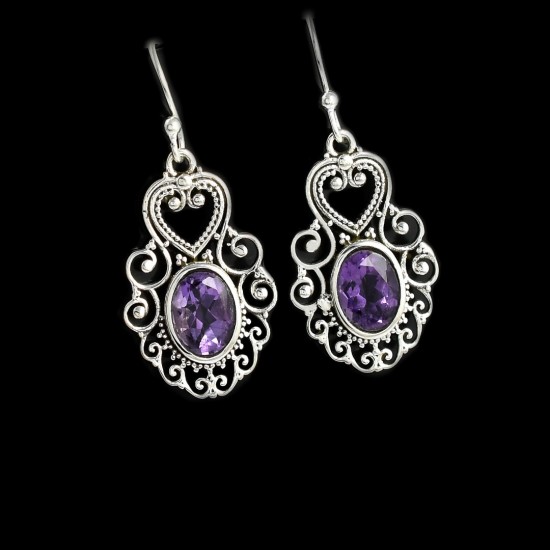 Amethyst Gemstone Earrings 925 Sterling Silver Earrings Drop Dangle Earrings Oxidized Silver Jewelry Women Earrings Jewelry