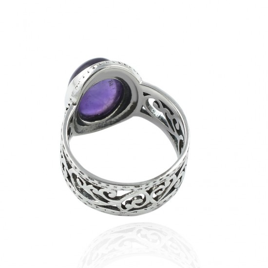 Amethyst Gemstone Ring 925 Sterling Silver Ring Boho Ring Oxidized Silver Jewelry