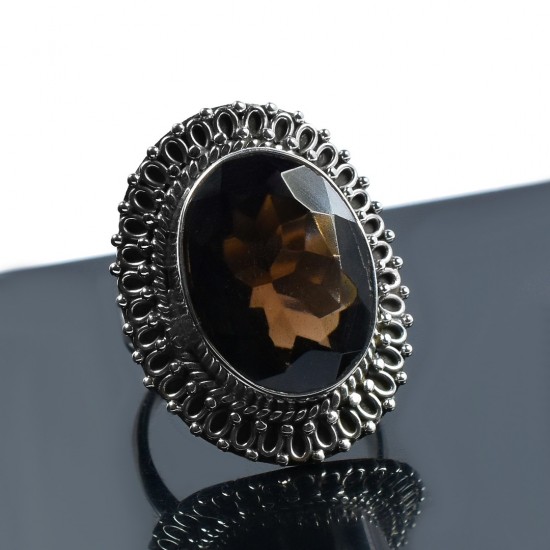 Antique Smoky Quartz Gemstone Ring Handmade Boho Ring 925 Sterling Silver Oxidized Silver Ring Jewellery