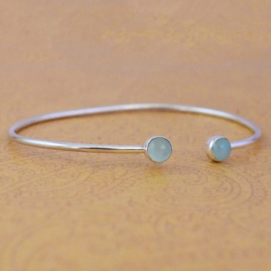 Aqua Chalcedony Gemstone Cuff Bangle Solid 925 Sterling Silver Manufacture Silver Jewelry Exporters