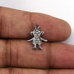 Baby Girl Shape Pave Diamond 925 Sterling Silver Charms Pendants Handmade Manufacture Silver Jewellery Gift For Her