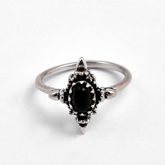 Black Onyx Ring 925 Sterling Silver Boho Ring Birthstone Ring Oxidized Silver Jewelry Gift For Her