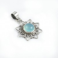 Blue Chalcedony Gemstone Pendants 925 Sterling Silver Pendants Oxidized Silver Jewellery Gift For Her