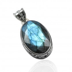 Blue Fire Labradorite Oval Faceted Gemstone Solid 925 Sterling Silver Pendant Wholesale Silver Pendant Jewellery