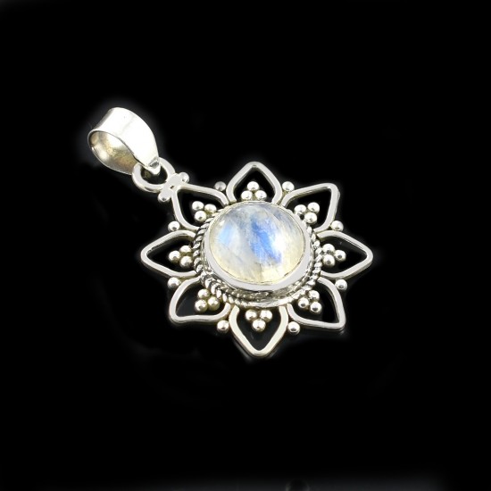 Blue Fire Rainbow Moonstone Pendants 925 Sterling Silver Pendants Oxidized Silver Jewellery Gift For Her