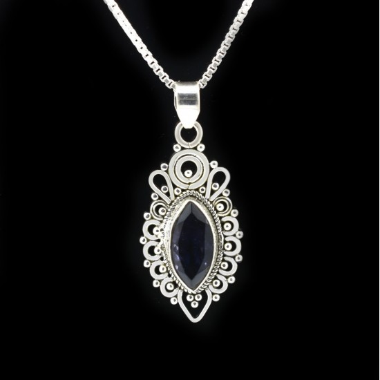 Blue Iolite Gemstone Pendants 925 Sterling Silver Pendants Manufacture Silver Pendants Oxidized Jewelry