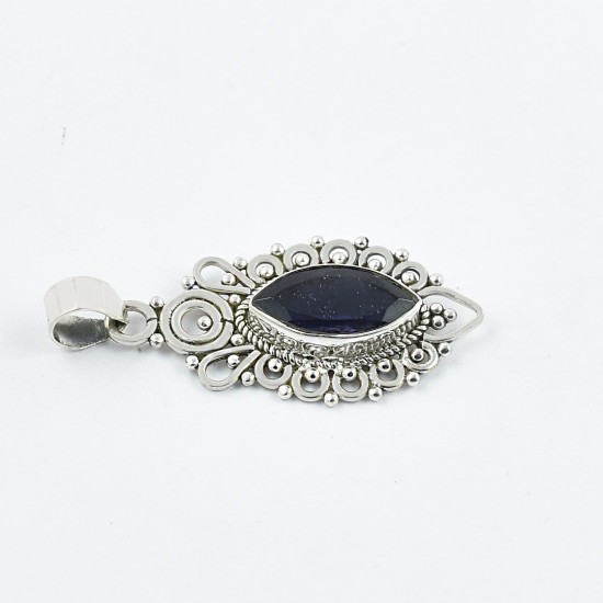 Blue Iolite Gemstone Pendants 925 Sterling Silver Pendants Manufacture Silver Pendants Oxidized Jewelry