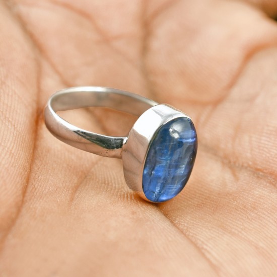 Blue Kyanite Rough Gemstone Ring 925 Sterling Silver Ring Birthstone Ring Women Fashion Jewelry Gift For Her