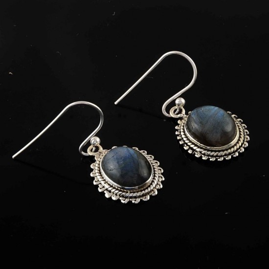 Blue Labradorite Drop Dangle Earrings 925 Sterling Silver Oxidized Earrings Handmade Silver Jewelry