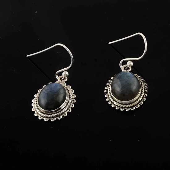Blue Labradorite Drop Dangle Earrings 925 Sterling Silver Oxidized Earrings Handmade Silver Jewelry