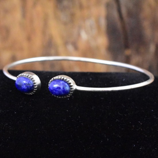 Blue Lapis Lazuli Gemstone Cuff Bangle 925 Sterling Silver Handmade Manufacture Silver Bangle Jewellery