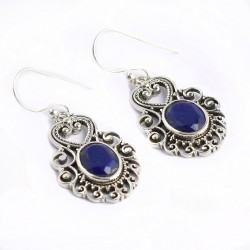 Blue Lapis Lazuli Gemstone Earring 925 Sterling Silver Oxidized 925 Stamped Silver Earring Jewelry Gift For Her