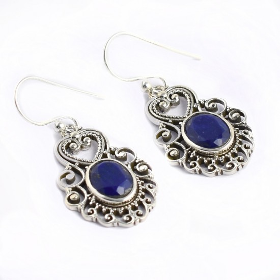 Blue Lapis Lazuli Gemstone Earring 925 Sterling Silver Oxidized 925 Stamped Silver Earring Jewelry Gift For Her