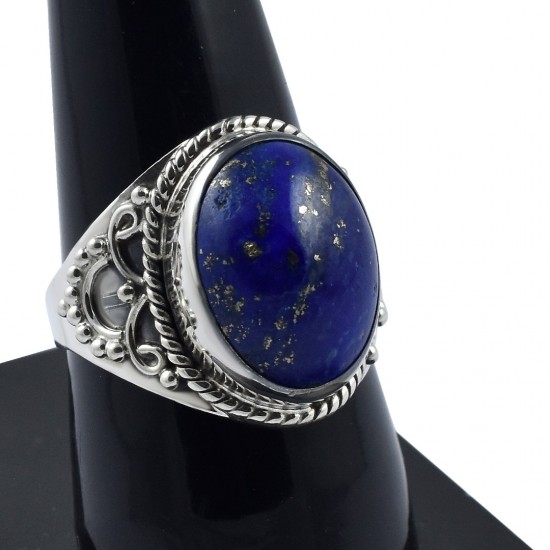 Blue Lapis Lazuli Gemstone Ring Oxidized Silver Jewelry 925 Sterling Silver Ring Handmade Boho Ring Jewelry Gift For Her