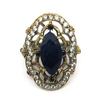 Beautiful Design !! Blue Onyx, White CZ 925 Sterling Silver Ring With Brass